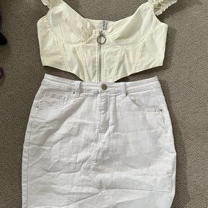 Just Quella Women's High Waisted Jean Skirt Fringed Denim Mini Skirt